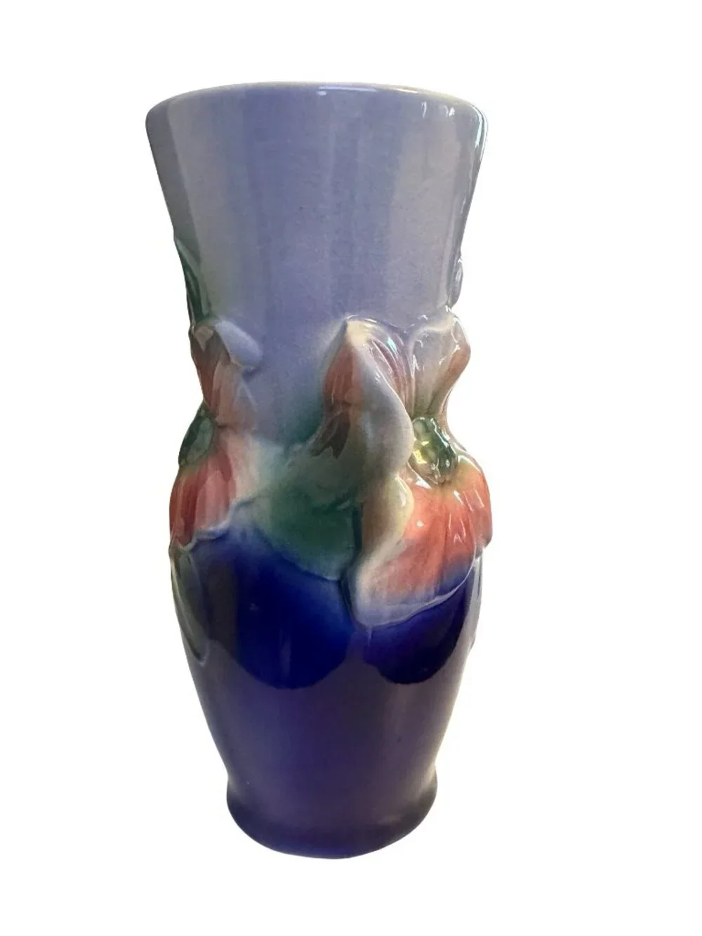 Vintage Royal Copley Floral Vase Blue Pink Green Raised Flower Ceramic 7